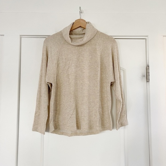 NWOT Lush Brushed Knit Oatmeal Cowl Neck Sweater - XS - Picture 1 of 5